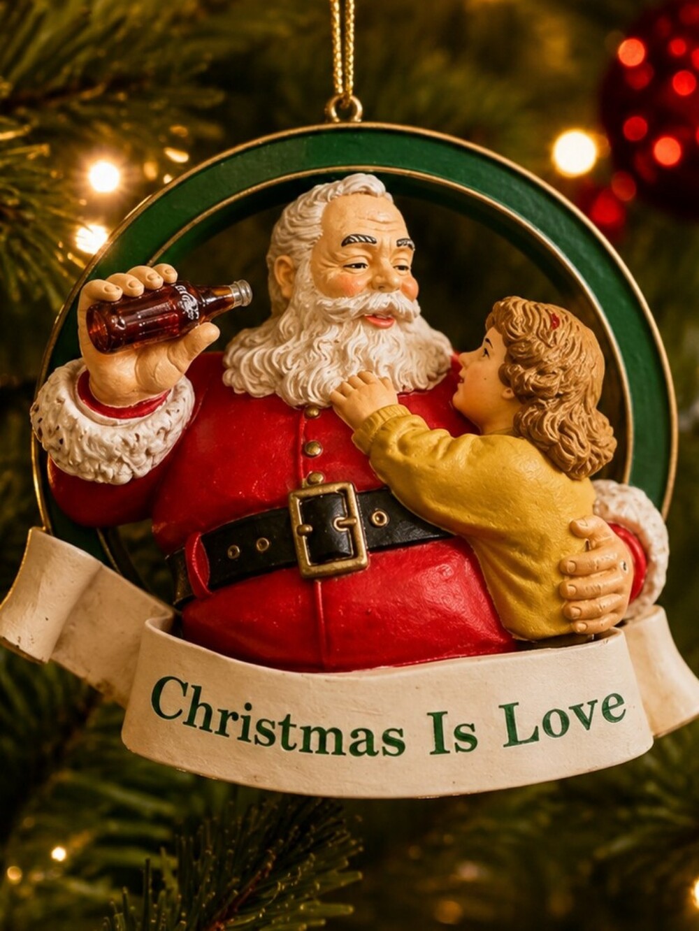 Vintage Coca-Cola Christmas Ornament 1998 Santa "Christmas Is Love"  3D